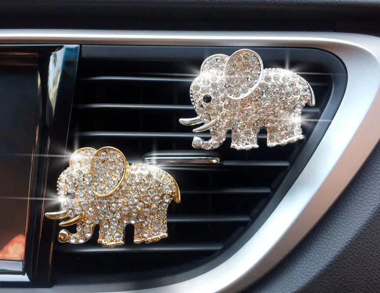 1 ambientador con forma de elefante de diamante para ventilación de coche, con clip para aromaterapia, fragancia, decoración de perfume, accesorios para coche