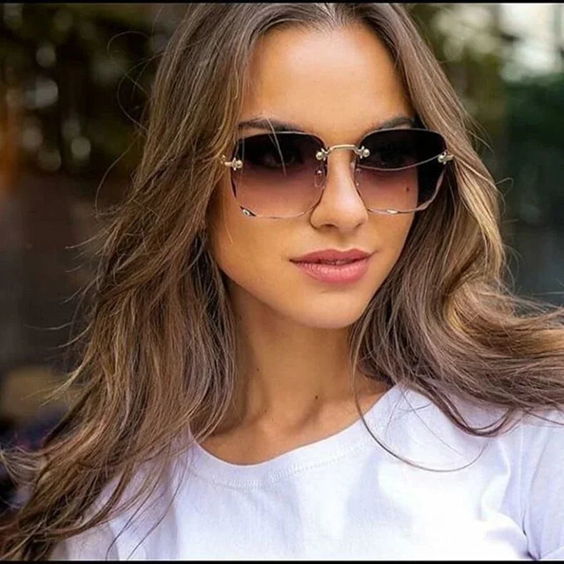 Gafas de sol cuadradas de montura grande sin montura con protección UV, gafas de sol de moda con degradado de dos colores, 2024, nuevas lentes de sol para mujer