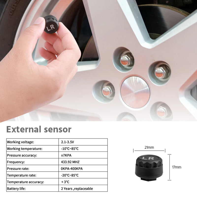 Alarma de presión de neumáticos para automóvil con energía solar, pantalla digital, sistema de monitoreo de presión de neumáticos TPMS inteligente automático, sensor de advertencia de temperatura