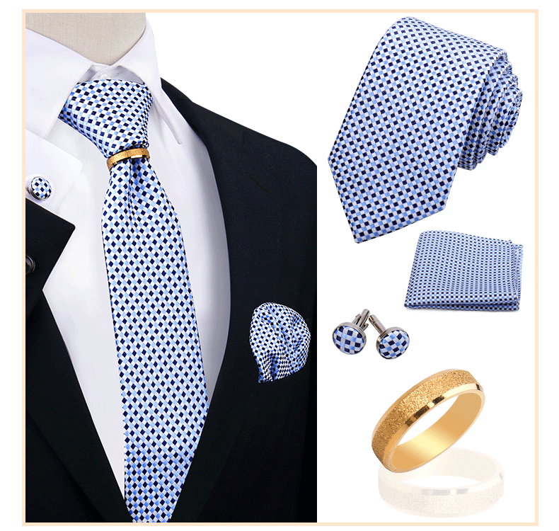 Corbatas para hombre con juego de broches y anillos, diseño de marca, corbatas, pañuelos, gemelos, regalos para bodas y fiestas, accesorios para hombre