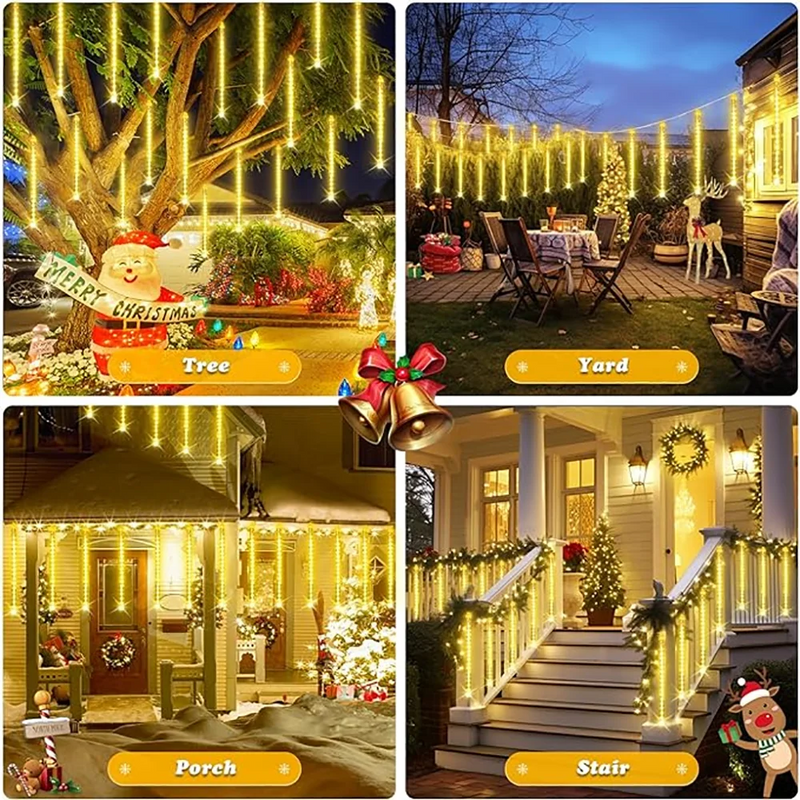 Solar Meteor Shower Rain Lights Waterproof String Lights Christmas Holiday Lighting Decor Outdoor Street Garland Fairy Lights