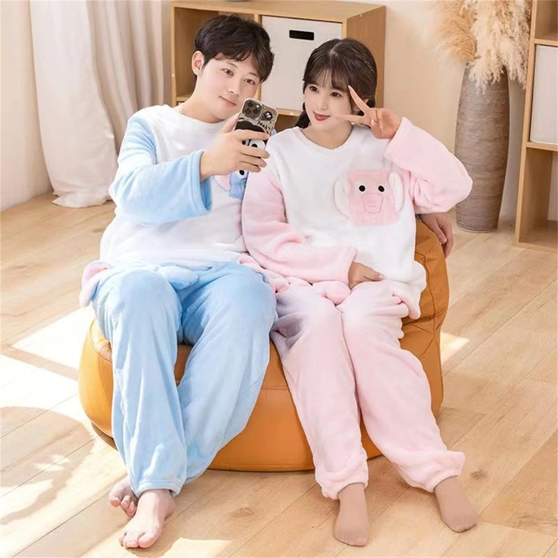 Funny Elephant Men Pajama Sleepwear Novelty Humorous Tops+Pants Two Piece Set Gift For Men Winter Warm Thickened Homewear Dress