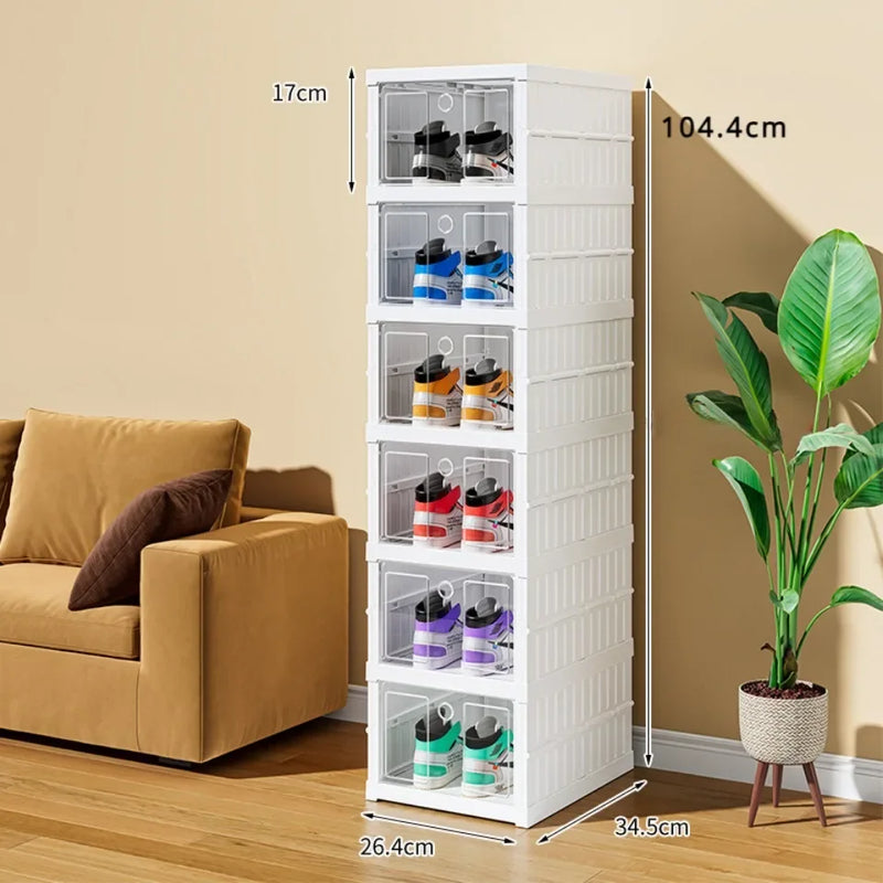 Foldable Shoe Storage Box Stackable Dustproof Transparent Living Room Sneaker Cabinet For Closet Multi Layer Cubby Shoes Rack