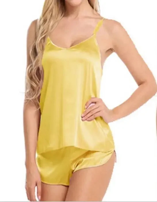 Sexy Women Pajamas Sets Sleepwear For Female Spaghetti  Sleeveless Tops+Shorts Home Suit Summer Cami V-Neck Sleepwear Women