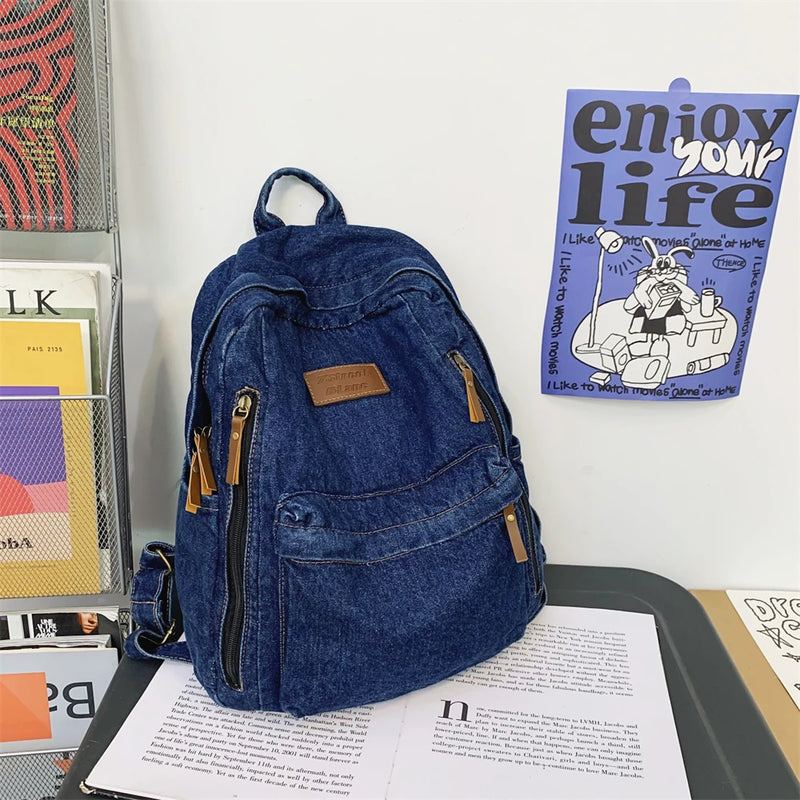 Denim Fashion Backpacks for School Trend Student Jeans Bag Multi Pockets Large Capacity Rucksack Mochila De Escola Feminina 2023