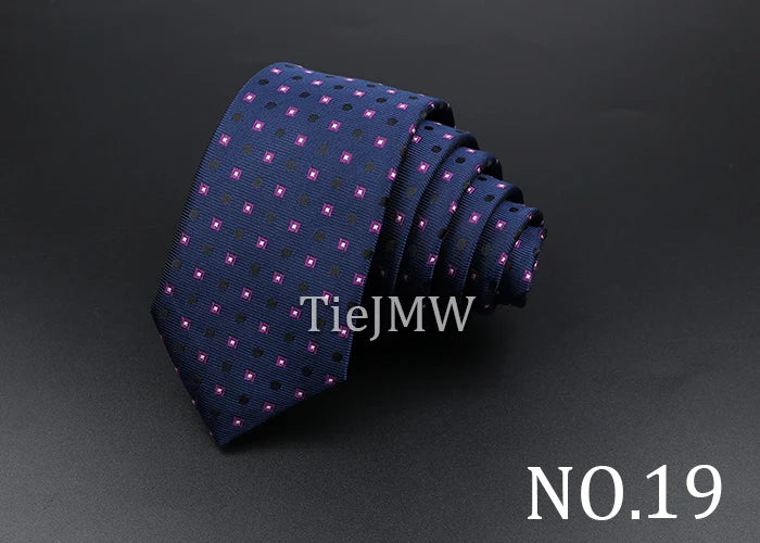 Men's Classic Skinny Stripe Necktie Red Navy Blue Ties Jacquard Woven Solid Plaid Dots Tie Daily Wear Cravat Wedding Party Gift