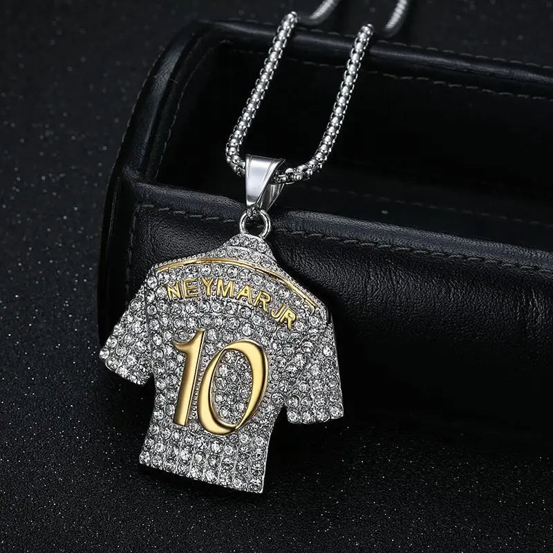 HNSP Stainless steel Metal Zircon Neymar 10 Jersey Pendant Chain Necklace For Men Boy Football Stars Jewelry Accessories Gifts