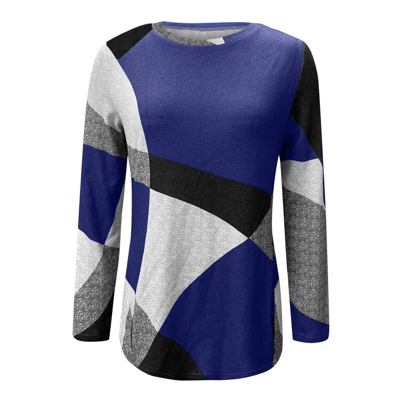 High-quality Trendy Women's Thin Geometric Contrast French Cashmere Long Sleeve Print Fashionable Loose Sweatshirt Comfortable