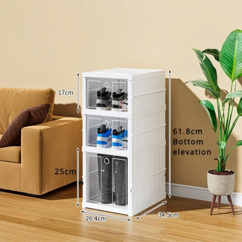 Foldable Shoe Storage Box Stackable Dustproof Transparent Living Room Sneaker Cabinet For Closet Multi Layer Cubby Shoes Rack