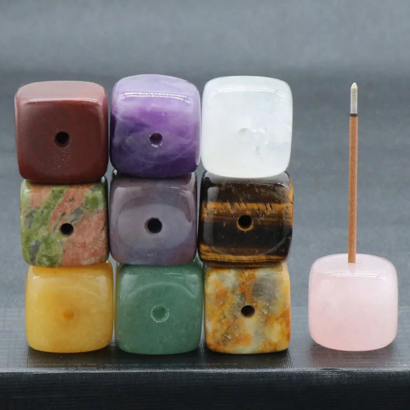 Square Natural Crystal Stone Incense Stick Base Holder Healing Quartz Gemstones Fragrant Aromatherapy Incense Holder Tray Decor