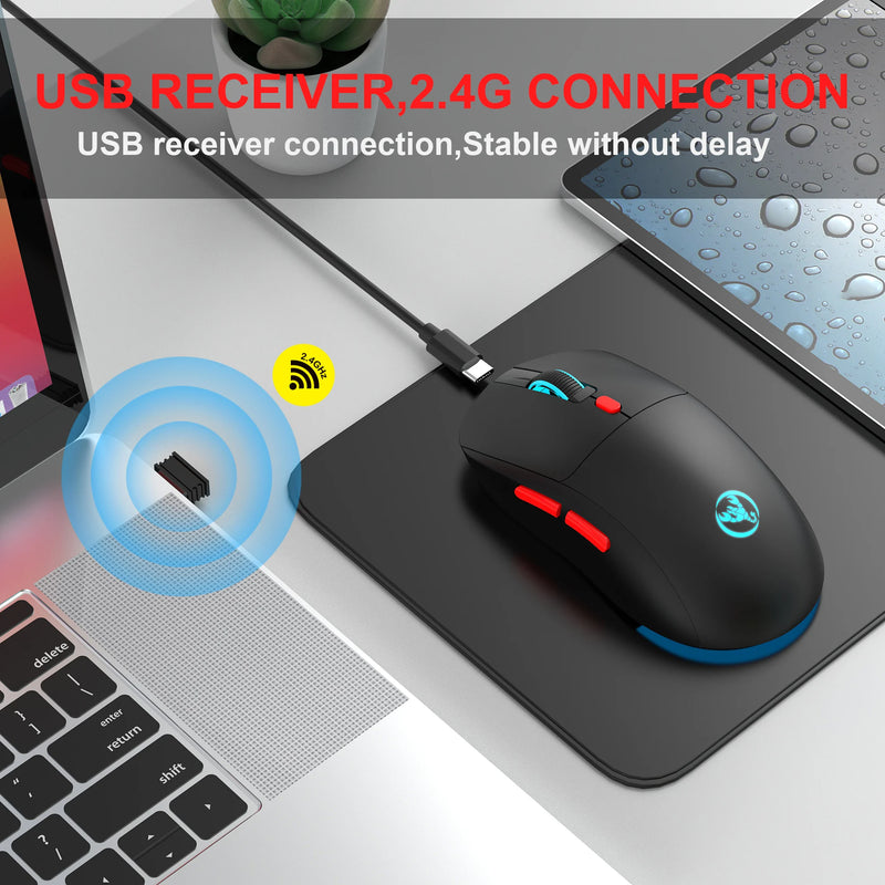 Rechargeable 2.4G USB Wireless Mouse  Adjustable 3600dpi 7 Colors RGB Comfortable Mice for Home Office Laptop Computer Gamer