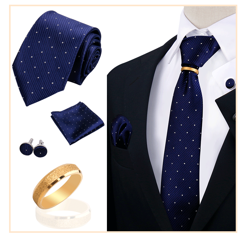 Corbatas para hombre con juego de broches y anillos, diseño de marca, corbatas, pañuelos, gemelos, regalos para bodas y fiestas, accesorios para hombre