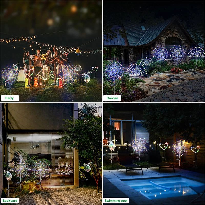 420LED Solar Firework Lights Outdoor IP65 Waterproof 300/200/60LED Solar Garden Flower Lights 1 Pack With 8 Lighting Modes Light