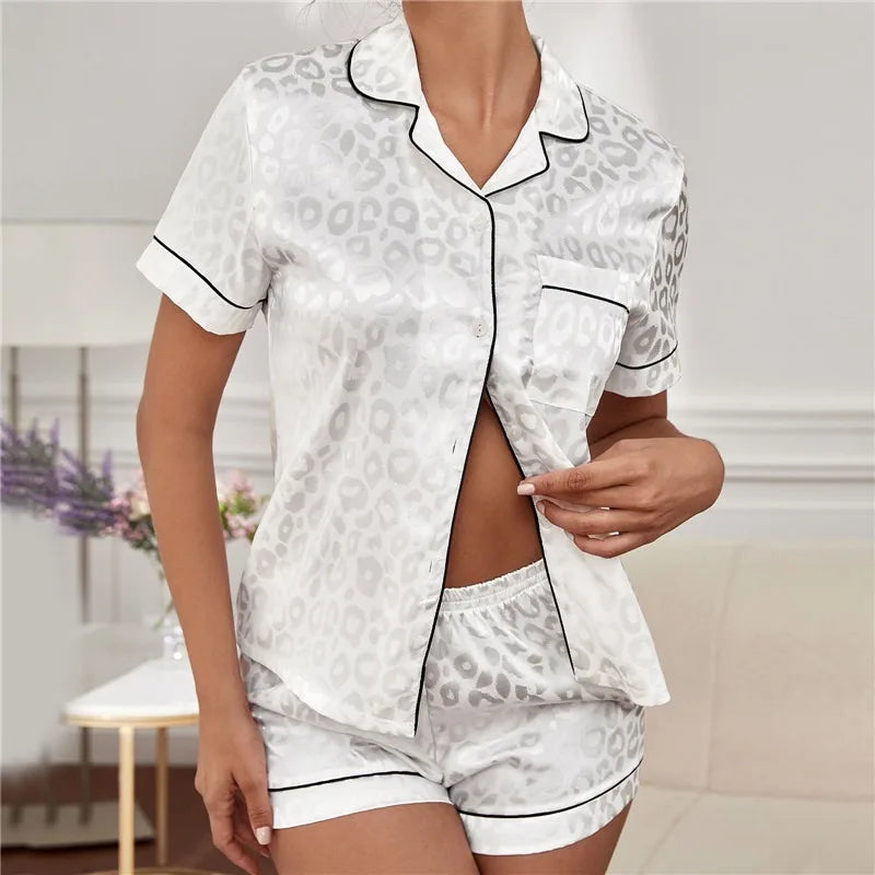 Pajama Set Women's Striped Silky Satin Pajamas Short Sleeve Top with Shorts Sleepwear PJ Set Underwear 2023 New S-3XL