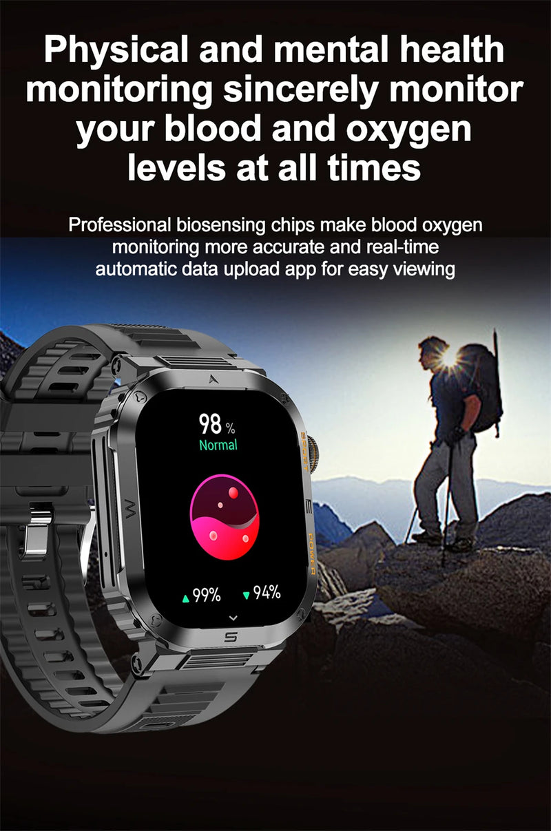 Nuevo reloj inteligente militar resistente con GPS para hombre, relojes deportivos IP68, resistente al agua, 2,01 pulgadas, llamadas por voz IA y Bluetooth, reloj inteligente para Android IOS