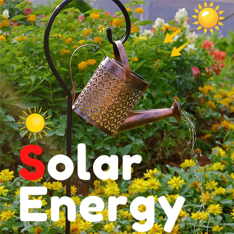 Solar Watering Can Light Hanging Kettle Lantern Light Waterproof Garden Decor Metal Retro Lamp for Outdoor Table Patio Lawn YarD