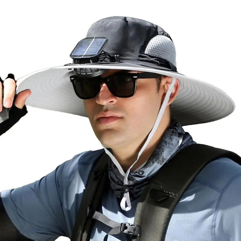 Sombrero con ventilador solar para hombre, sombrero de verano con protección UV, UPF50, carga USB, sombrero de ala ancha para el sol, para viajes, jardinería, deportes al aire libre, pesca