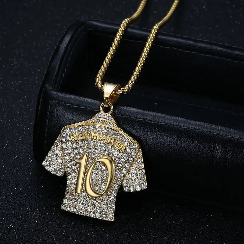 HNSP Stainless steel Metal Zircon Neymar 10 Jersey Pendant Chain Necklace For Men Boy Football Stars Jewelry Accessories Gifts