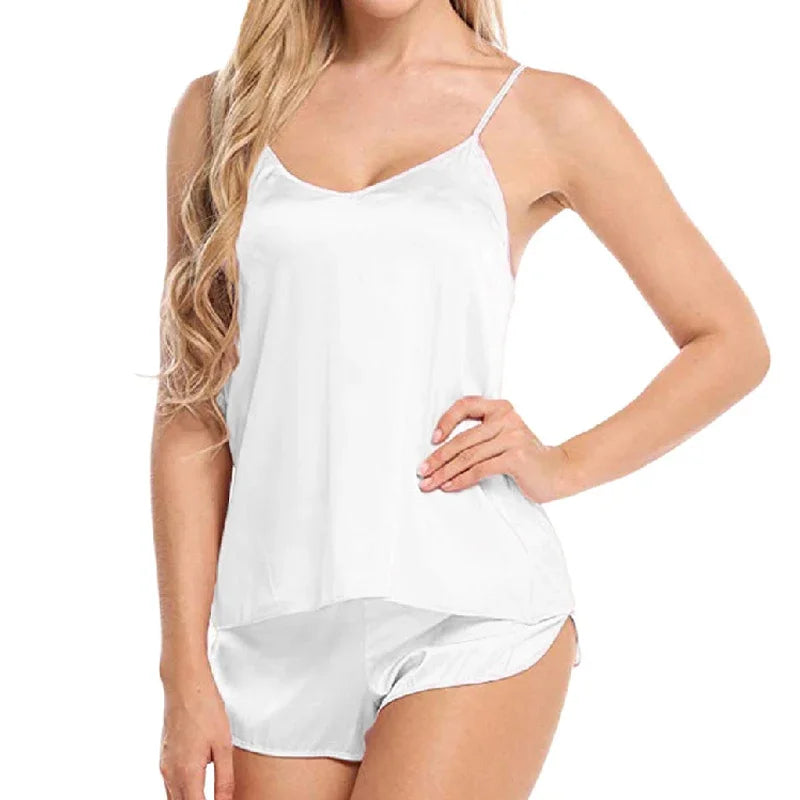 Sexy Women Pajamas Sets Sleepwear For Female Spaghetti  Sleeveless Tops+Shorts Home Suit Summer Cami V-Neck Sleepwear Women