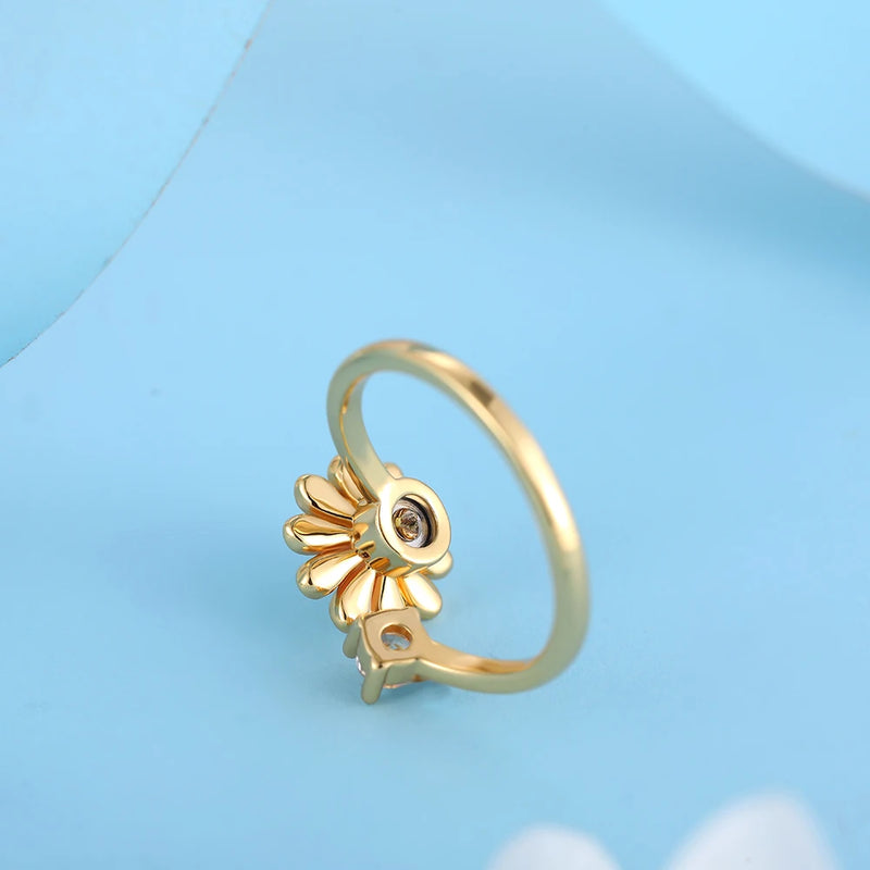 Fidget Anti Stress Anxiety Rings for Women Stainless Steel Gold-plated Rotatable Sun Star Evil Eye Sunflower Spinner Rings