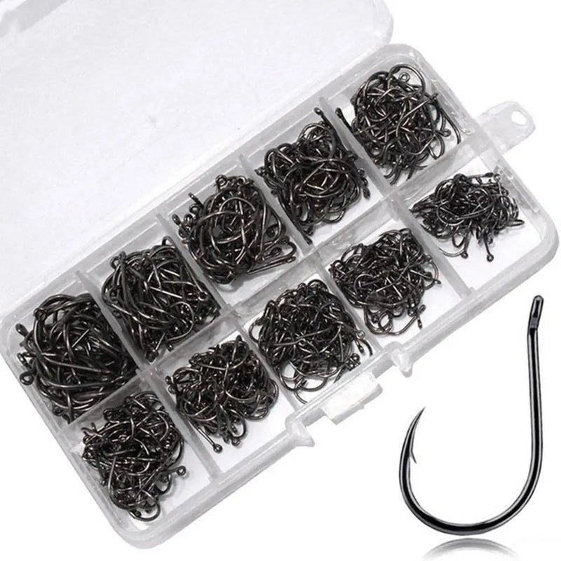 100PCS/Box Fishing Hooks Set Saltwater Fresh Water High Carbon Steel Carp Fishhook with Fishing Tackle Box  Fishing Accessories