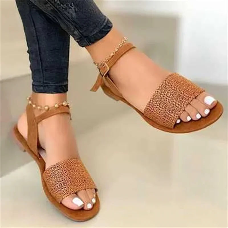 Sandalias de mujer 2024 nuevas de verano, zapatos planos con tiras en el tobillo, zapatos romanos informales para mujer, sandalias de gladiador de punta abierta a la moda para mujer