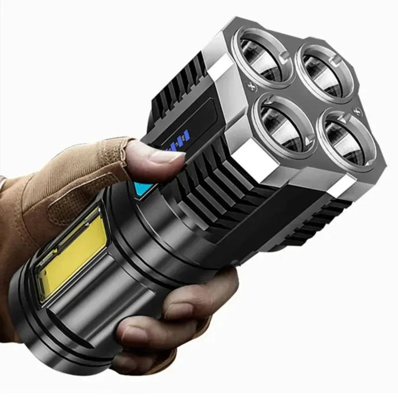 Strong Light LED Flashlight Camping Torch With 4 Lamp And COB Side Lights Outdoor USB Rechargeable Portable Hand Lantern