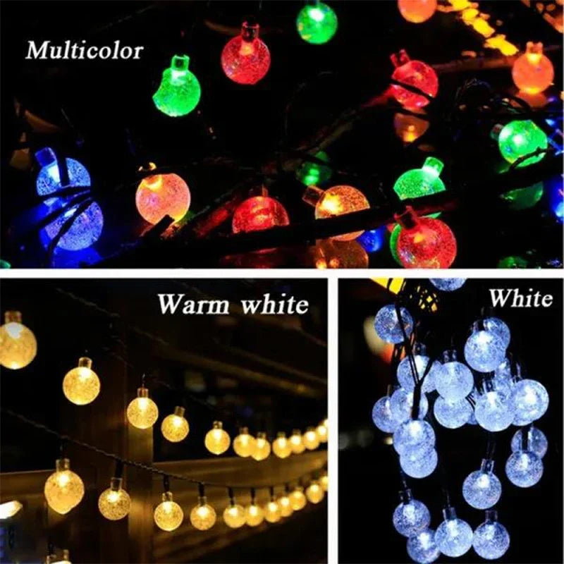 Guirnalda de luces solares para exteriores, guirnalda de luces de cristal para Navidad, 8 modos, resistente al agua, para patio, decoración de fiestas en el jardín