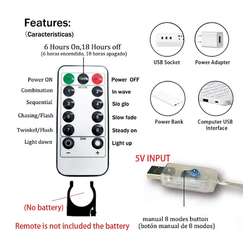 1 Pack LED Curtain Lights with USB 8 Modes Remote Control,for Wedding,Home,Party,Window,Wall,Halloween and Christmas Decorations