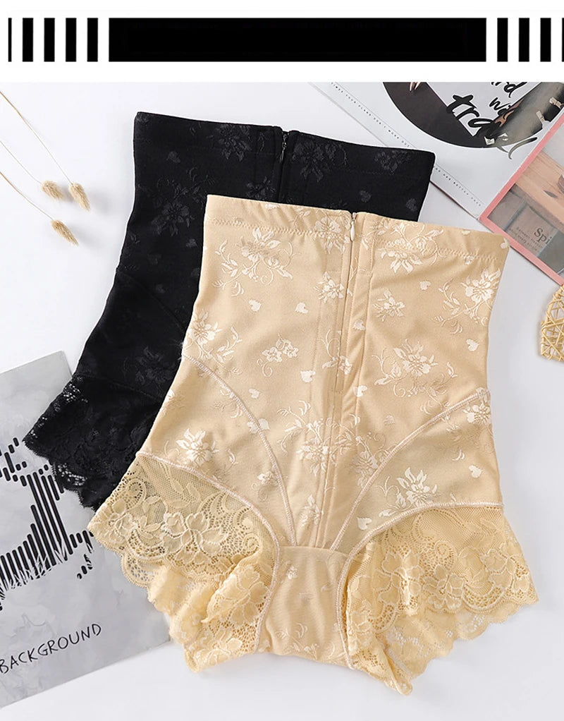 High Waist Shaper Panties Sexy Lace Body Shaper With Zipper Control Panties Postpartum Women Shapewear Butt Lifter Waist Trainer