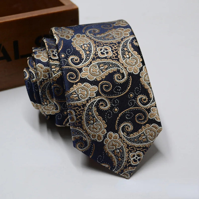 Korean Men's 6CM Polyester Paisley Necktie Narrow Skinny Striped Neck Ties Fashion Formal Wedding Cravat Suit Shirt Corbatas