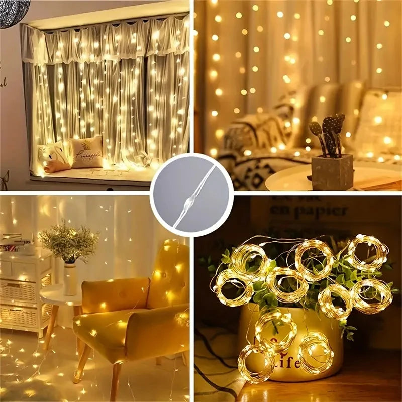 1 Pack LED Curtain Lights with USB 8 Modes Remote Control,for Wedding,Home,Party,Window,Wall,Halloween and Christmas Decorations