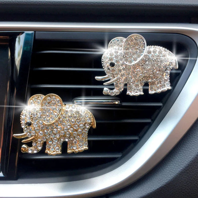 1 ambientador con forma de elefante de diamante para ventilación de coche, con clip para aromaterapia, fragancia, decoración de perfume, accesorios para coche