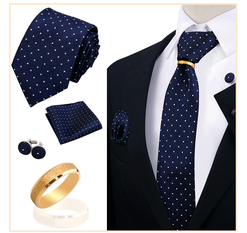 Corbatas para hombre con juego de broches y anillos, diseño de marca, corbatas, pañuelos, gemelos, regalos para bodas y fiestas, accesorios para hombre