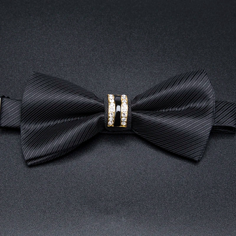 Men's Stripe Luxury Bowtie Necktie Formal Business Wedding Party Black Bow Tie Male Dress Shirt Accessories Gifts for Men Ties