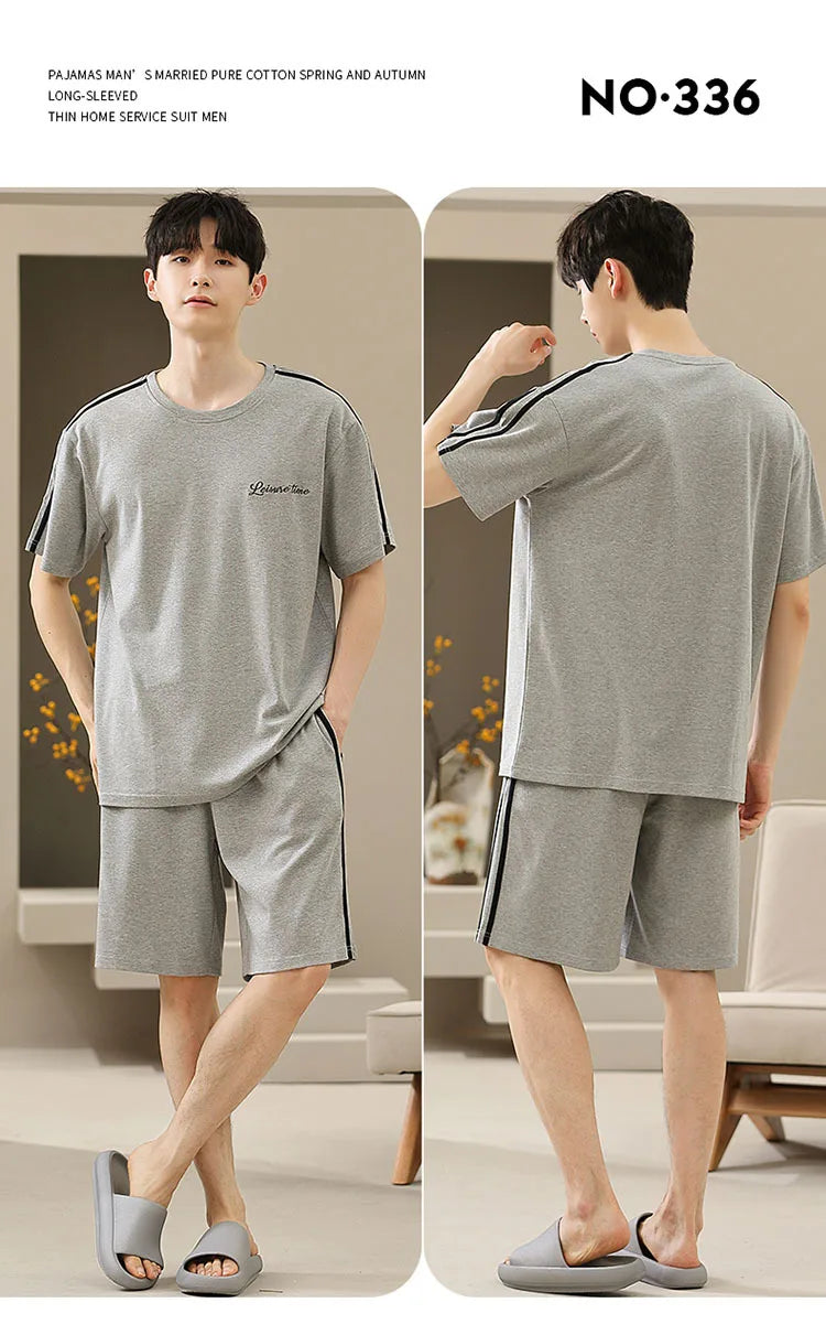 Conjunto de 2 piezas de ropa de dormir fina y fresca de verano para hombre, camisetas cortas para dormir, conjunto de pijamas, ropa de hogar suave y modal para hombre, pijamas para hombre