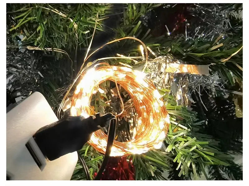 Guirnalda de luces LED USB de 1 m, 10 m o 20 m con alambre de cobre y plata, resistente al agua, para decoración de fiestas de bodas y Navidad