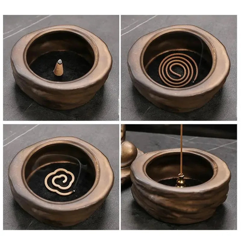 Quemador de incienso de cerámica sin forma con forma de Buda para meditación, soporte de incienso con reflujo para monje, escultura decorativa para salón de té, oficina, yoga y zen