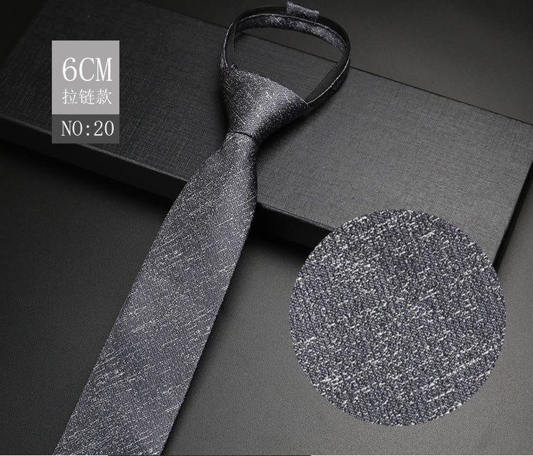 Men's Formal Business Wedding Groom Shirt Neck Tie Student Black Gray 6cm Knot Free Zipper Lazy Person Ties Clothing Accessories