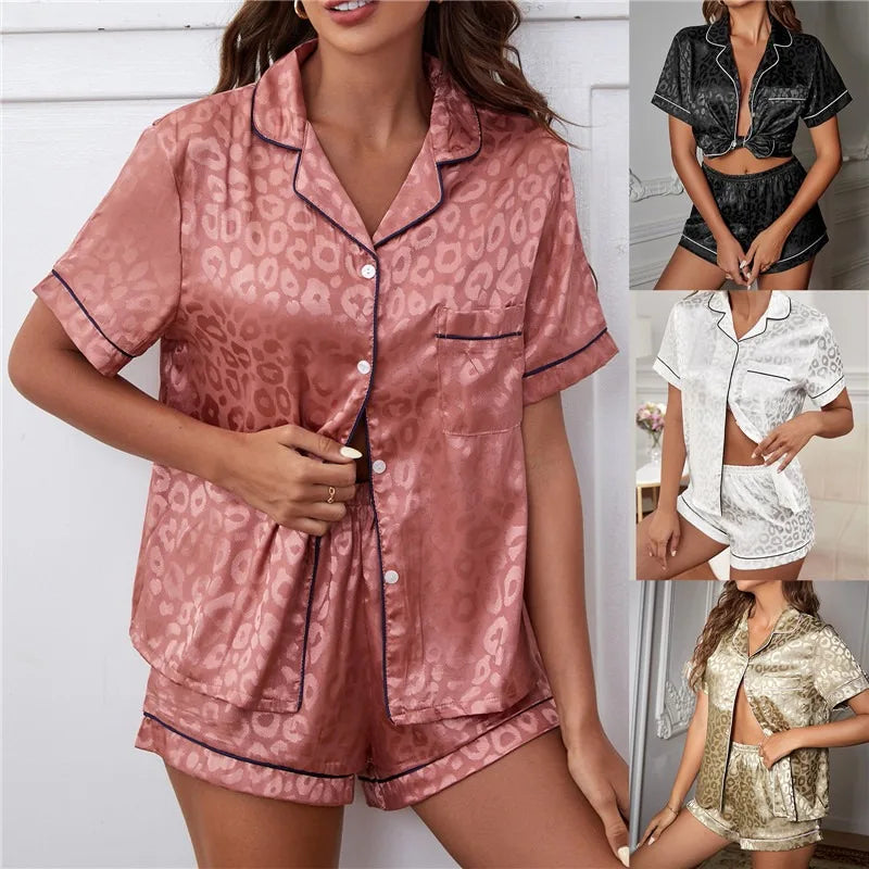 Pajama Set Women's Striped Silky Satin Pajamas Short Sleeve Top with Shorts Sleepwear PJ Set Underwear 2023 New S-3XL