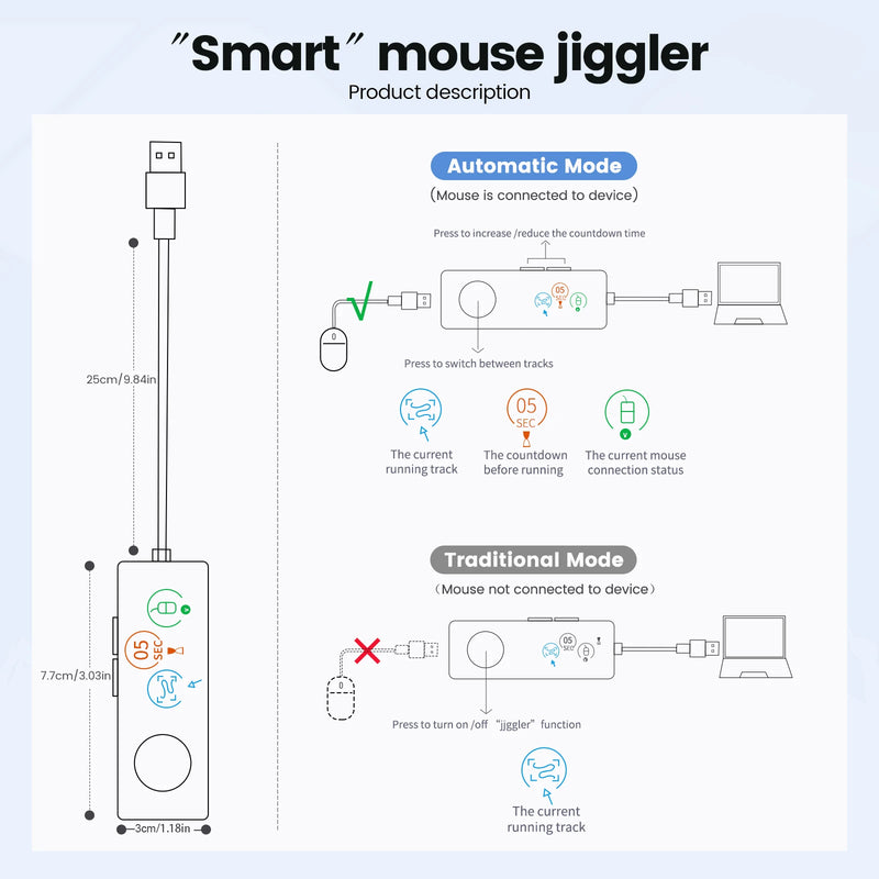 Jiggler de ratón totalmente automático, 100 % indetectable, con pantalla HD, cuenta regresiva ajustable y 3 rastros