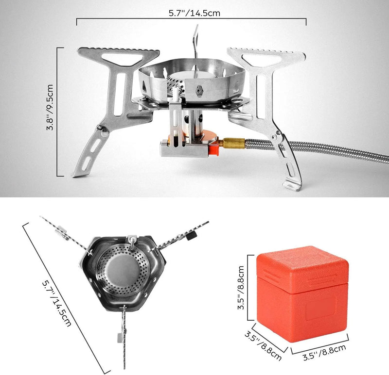 3800W Windproof Camp Gas Stove Camp with Fuel Canister Adapter,Portable Collapsible Burner for Outdoor Backpacking Hiking Picnic