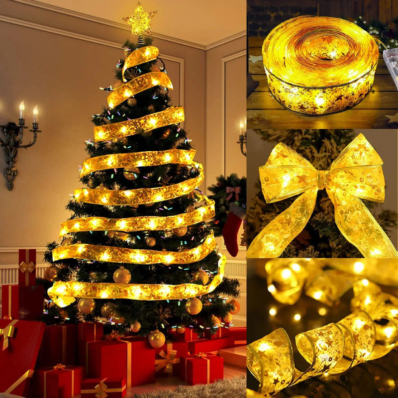 Cinta de luces LED de 5 metros para decoración navideña, adornos para árbol de Navidad, lazos para el hogar, luces de cadena, Navidad, Año Nuevo