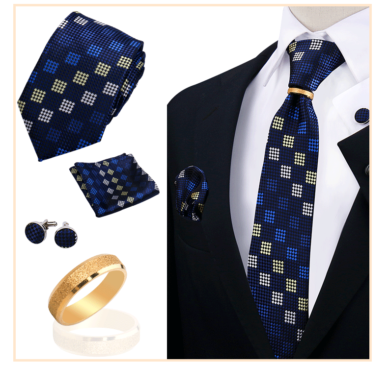 Corbatas para hombre con juego de broches y anillos, diseño de marca, corbatas, pañuelos, gemelos, regalos para bodas y fiestas, accesorios para hombre