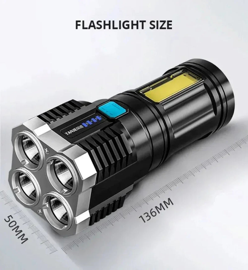 Strong Light LED Flashlight Camping Torch With 4 Lamp And COB Side Lights Outdoor USB Rechargeable Portable Hand Lantern