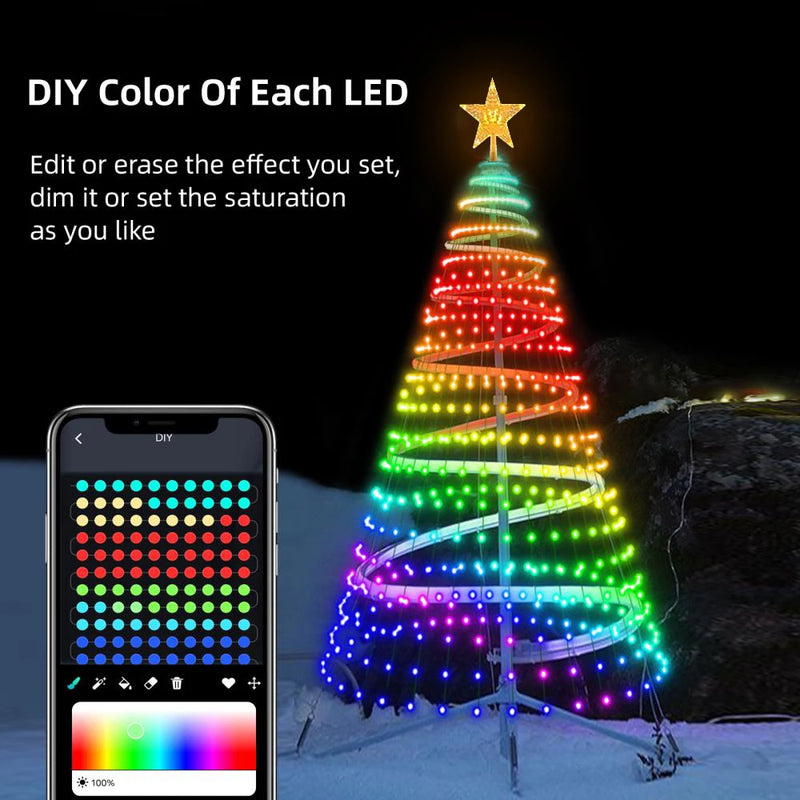 Smart RGB LED Christmas Tree Lights Fairy LED Star Strings Waterfall APP Bluetooth Yard Holiday Music Rhythm Lights RGB LED Xmas