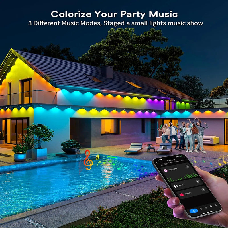 Smart RGB Eaves Lights with DIY Scene Modes, Waterproof Starry Lights for Christmas, Halloween Decor, 15m, 30 LED