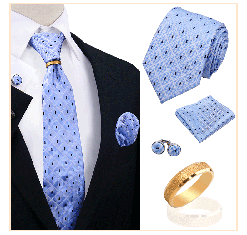 Corbatas para hombre con juego de broches y anillos, diseño de marca, corbatas, pañuelos, gemelos, regalos para bodas y fiestas, accesorios para hombre