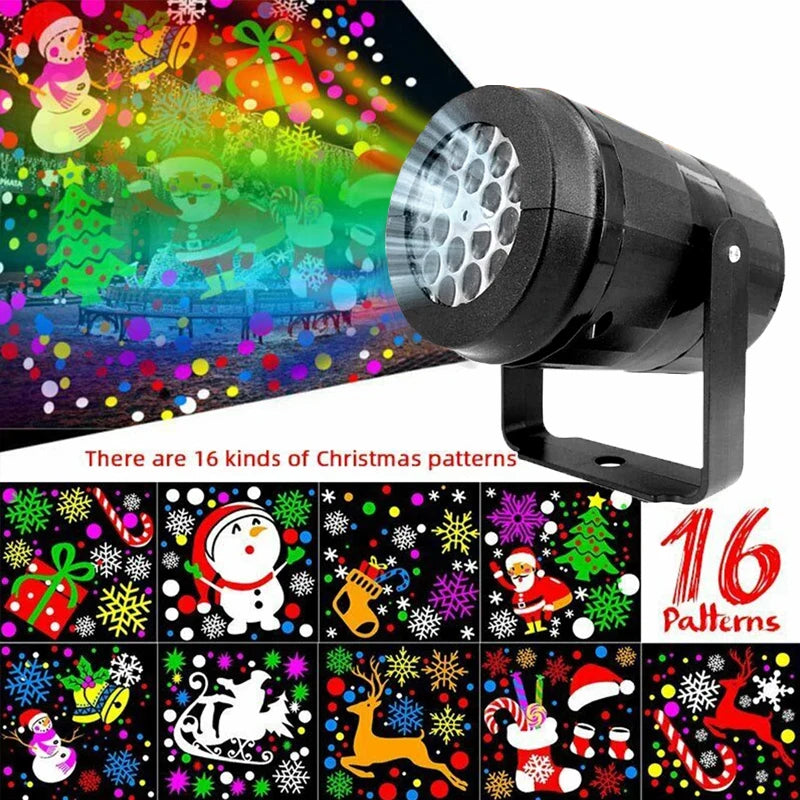 1pc-Christmas Storm 16 Pattern Rotating Projection Lamp Indoor Christmas Decoration