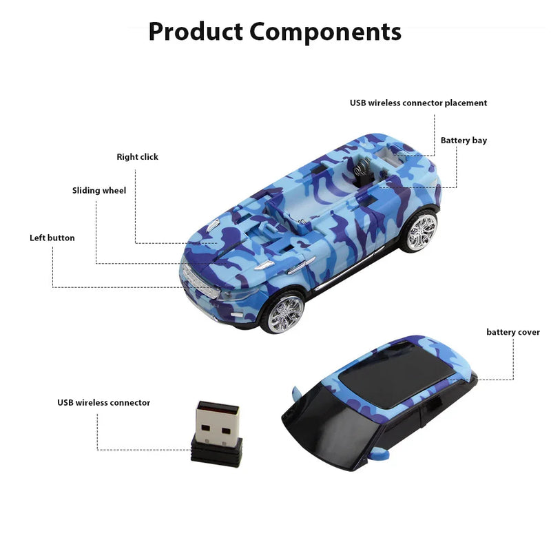 Ratón receptor inalámbrico de 2,4 G, miniratón portátil inalámbrico, modelo de automóvil, adecuado para accesorios de computadora portátil, miniratón pequeño para juegos de regalo